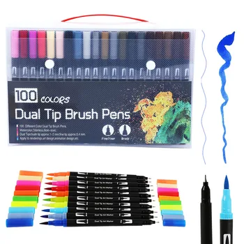 100 цвята, маркери за рисуване с две четки, писалка с тънък връх и дръжка-четка за списания, за оцветяване за възрастни, калиграфски надписи