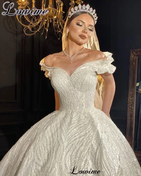2023 най-Новите сватбени рокли с блестящи мъниста и влак с отворени рамене Елегантни сватбени рокли за жени Vestido De Casamento