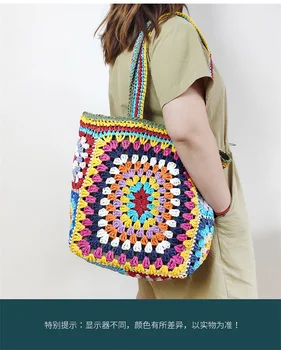 2023 Нови Женски Цветни Сламени Чанти-Всички Ежедневни Чанти За Пазаруване Ръчно Изработени Дамски Пътни Чанти Shulder Bag Директен Доставка