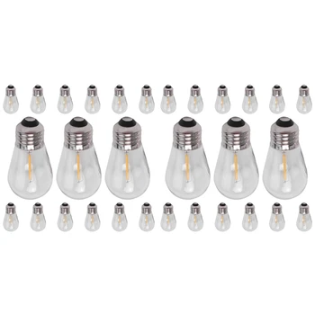30 опаковки резервни крушки 3V LED S14, Нечупливи улични слънчеви гирлянди, топло бяло
