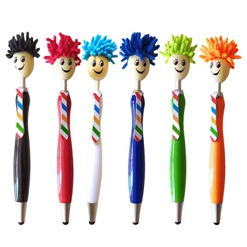 6шт Плюшен дръжка за парцал с мультяшными студенти, тази химикалка, пластмасова химикалка писалка (различни цветове)