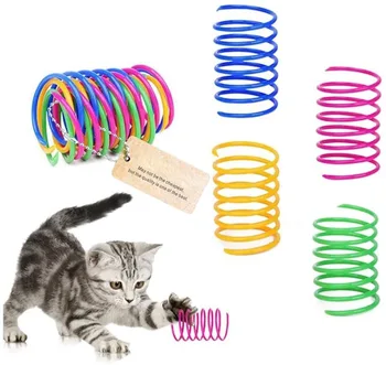 8шт ABS Пластмаса Пружинящая играчка за котки, Цветни Гъвкави играчка за котки, Интерактивна забавна играчка за котки, стоки за домашни любимци