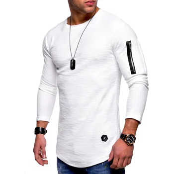 A2494 нова мъжка тениска пролетно-лятна тениска топ за мъже в памучна тениска с дълъг ръкав за бодибилдинг сгъваема