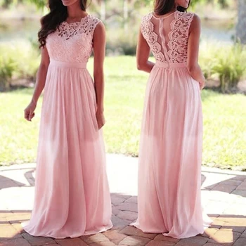 Angelsbridep Розови шифоновые дълги рокли за шаферките трапецовидна форма с цип отзад За жени, сватбени рокли Vestido Damas De Honor