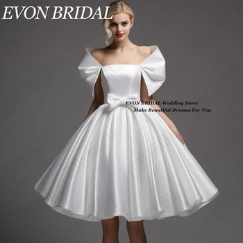EVON BRIDAL 2024 Short Satin Wedding Dresses For Women Off Shoulder сватбена рокля женски Bow A-Line Bride Party Dress Custom