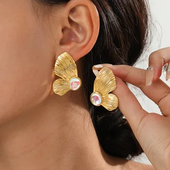 HIYEE Модни Симетрични обици с пеперуди от неръждаема стомана, Персонализирана Модни обеци с преувеличени дизайн от титанов стомана
