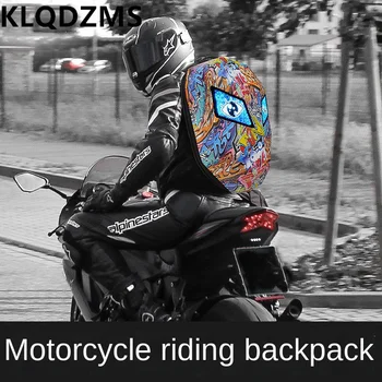 KLQDZMS ABS + PC Водоустойчив мотоциклет раница Cool LED Knight Shell Pattern, мотоциклети раница унисекс за конна езда, раница