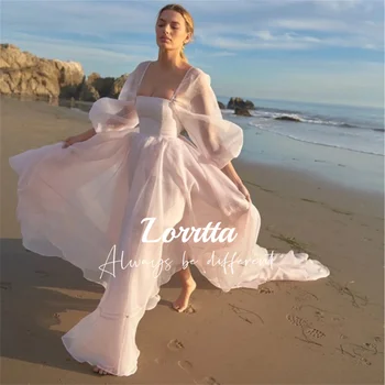 Lorrtta Пищни вечерна рокля с дълъг ръкав, органза, деколте лодка, с плажна рокля за бала, женствена рокля за сватбена фотография, вечерни рокли