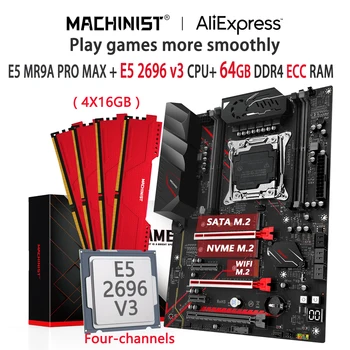 MACHINIST MR9A PRO MAX X99 Комплект дънната платка LGA2011-3 Kit Xeon E5 2696 V3 64 GB (4*16G) оперативна памет DDR4 ECC Nvme M. 2 Sata 3.0 ATX