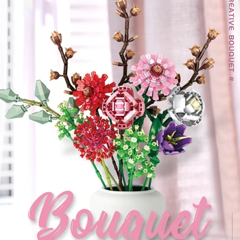 MOC Цветни фаленопсисы във ваза Букети от цветя Растения в саксии, Орнаменти за цветя Строителни Тухли, Блокове Играчка със собствените си ръце