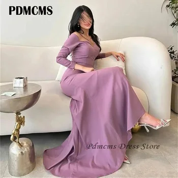 PDMCMS, реколта рокли за абитуриентски бал с дълги ръкави, Дубайские вечерни рокли с квадратна деколте и дължина до пода, сшитое на поръчка арабското вечерна рокля за жените