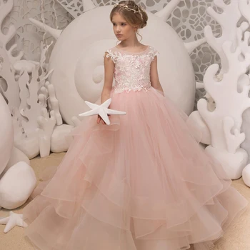Rose тюлевое пищни рокля на цветчета за момичетата на сватба, детско рокля на принцеса, парти, Първо причастие, рожден Ден, абитуриентски Бална рокля в пода