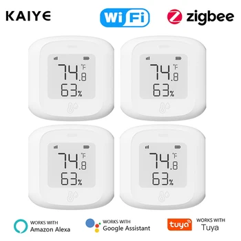 Sasha Smart WiFi/Zigbee Сензор за Температура и Влажност на въздуха За помещения, Влагомер, Термометър с LCD дисплей, Поддръжка на Алекса Google Home