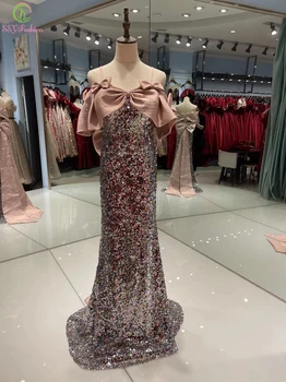 SSYFashion Нова луксозна вечерна рокля с пайети, сексуална, расшитое мъниста Русалка, искрящееся кафяви вечерна рокля за жените, премяна
