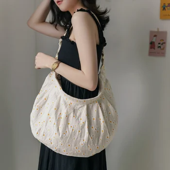 Weysfor Женски холщовые чанта през рамо с отпечатан във формата на маргаритка, чанта с цветен модел, ежедневни чанти-тоут, литературни книги, покупки за момичета