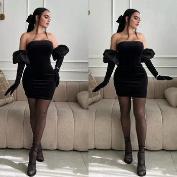 Yipeisha Мини коктейлни рокли-калъфи без презрамки, монтиране велюровый халат, дълги черни рокли, дамски 연주 드레스