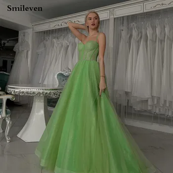 Абитуриентски рокли Smileven Green на тънки спагети презрамки, лъскава вечерна рокля с пайети, корсет на шията във формата на сърце, абитуриентски рокли за партита 2023 година