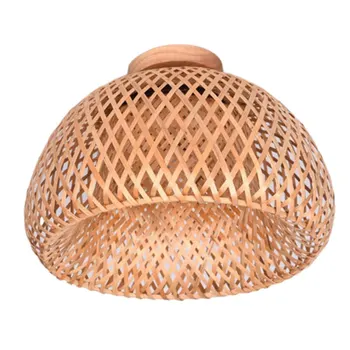 Бамбук Сплетен лампа от ратан, Окачен тавана лампа вълни за хол, спалня, трапезария, 30x18 см