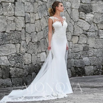 Бяло дантелено сватбена рокля, бели рокли в стил сладка русалка, сватбена рокля за сватбени рокли за жени 2024 Елегантна рокля за булката