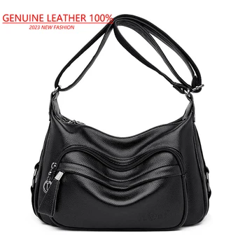Висококачествена Дамска чанта за през рамото от 100% естествена кожа, луксозна чанта през рамо от телешка кожа, Модерен дизайнерска чанта-месинджър