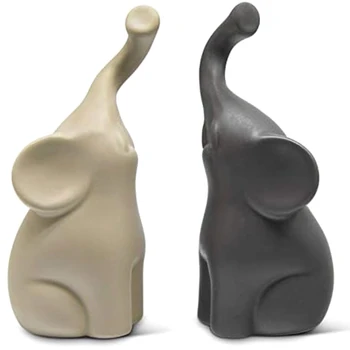Влюбена двойка слонове в бежово-сив цвят, модерните керамични скульптурная фигурки като украса за набиране, фигурка-орнамент
