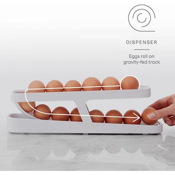 Въртящи опаковка за яйца, Организаторите за хладилник, Рафтове за съхранение на контейнери, Автоматично прибиращ навити титуляр за яйца, 2-уровневые Кухненски принадлежности