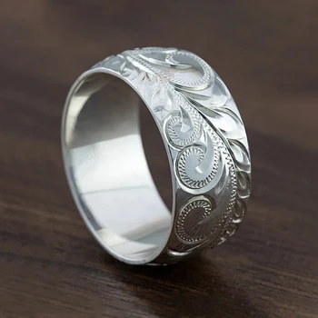 Дамски пръстен с гравиран Huitan под формата на листа и цветя модел, метал, цвят сребрист, Модерен аксесоар за отпечатъци, ежедневни облекла, украси за партита