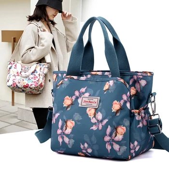 Дамски цвете сънливи чанта през рамо, найлонови торбички с голям капацитет, водоустойчив Ежедневна дамска чанта с горната дръжка, чанта за мама