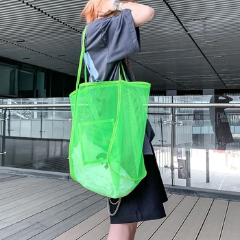 Дамски чанта за пазаруване с марля на окото с голям капацитет на рамото Ins Fashion Handiness 2023 Лесно да се комбинира с флуоресцентными зелени, сини, черни цветя
