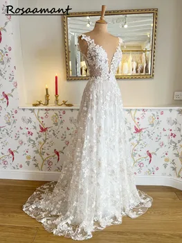 Дантелено сватбена рокля на принцеса сватбена рокля за младоженци 2023, Тюлевое сватбена рокля с влак Vestido Chapel,