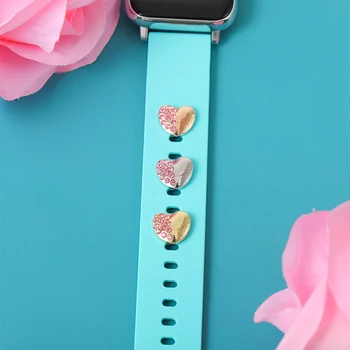 Декоративна висулка за каишка за Apple Watch с червени цветя във формата на сърце, метални висулки за Iwatch, аксесоари за силиконови меки смарт гривни в подарък