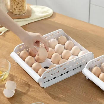 Държач за Съхранение на Яйца Штабелируемый Рафтове За Съхранение на Яйца Контейнер-Органайзер с Кухненски Органайзер и Място за Съхранение на Притежателя на Яйца