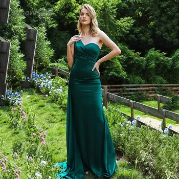 Елегантна зелена рокля на Русалка за бала, Атласное рокля с отворен гръб и едно рамо, вечерна рокля за парти с дължина до пода, Vestidos De Noche