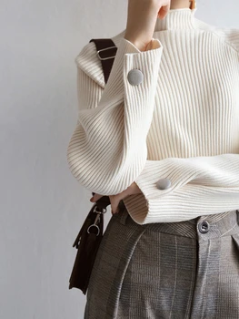 Есенно-зимния женски пуловер СВОБОДНО намаляване на топлите възли модни дамски пуловери, новост 2023 г., ежедневието на обикновен женски пуловер