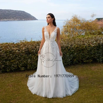 Жена сватбена рокля с V-образно деколте и аппликацией, елегантна булката рокля без ръкави във формата на сърце, секси рокля с отворен гръб, придворен струята De Rode 2024