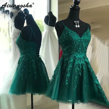 Изумрудено-Зелена къса Рокля За Срещата на Завършилите Aixiangsha, коктейлни рокли С V-образно деколте и Апликации, vestidos de graduación, Сшитое на поръчка 2023