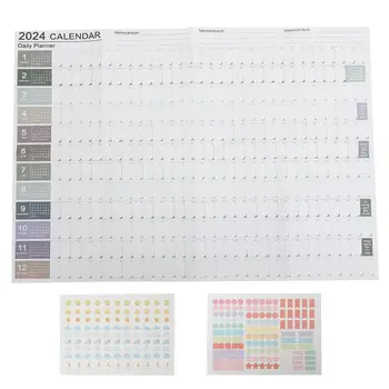 Календар на 2024 година, дневник, лист за планиране, Сладък стенен календар, Годишен Седмичен Годишен планер, списък със задачи, Органайзер за дневен ред