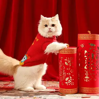 Китайските Коледни пуловери за домашни любимци, котки, Вязаная облекло за котки, топли зимни дрехи с къс ръкав за котки, малки котенца и кученца