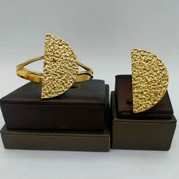 Комплект гривни-манжеток за Дубай, 18-каратный позлатени гривна и пръстен на пръста си, набор от сватбени бижута за булката, аксесоари за свободни ръце