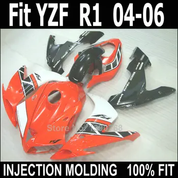 Комплект мотоциклетни обтекателей за Yamaha YZF R1 2004 2005 2006 червени, черни, бели детайли на купето комплект обтекателей YZFR1 04 05 06 NV03
