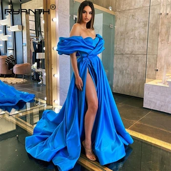 Кралски сини рокли за абитуриентски бал с висока цепка, арабски вечерни рокли, Дълги Рокли на знаменитости 2023 година с открити рамене За жените