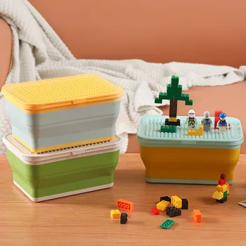 Кутия за съхранение на детски строителни блокчета, Регулируема Контейнер за съхранение, Съвместими с Lego, Силикон Сгъваем Мрежест Органайзер за играчки