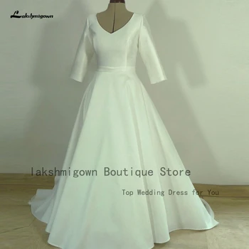 Лакшмигаун Принцеса Луксозен Сатен за Сватбени рокли с ръкави 3/4 2023 Vestidos Гражданско Жена в Сватбена рокля по поръчка