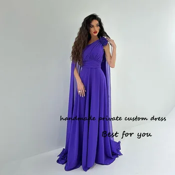 Лилави шифоновые рокли за бала на едно рамо за жени, Дълго Арабското вечерна рокля в Дубай, вечерни рокли в пода