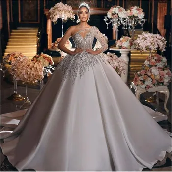 Луксозно Дубайское бална рокля с едно рамо, сватбени рокли за жени, сватбената рокля на поръчка, дантелени апликации, Vestido De Новия