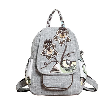 Малко по женски раница с горещ принтом, ретро Горски дървета, дамски училищна чанта с релефни изображения в национален стил, Цвете, Ръчно изработени Дамски чанти-раница