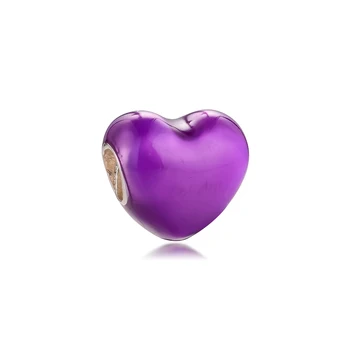 Метални висулки с лилаво сърце са Подходящи за оригинален браслету от 925 сребро, мъниста, с дупки за жени, производство на бижута със собствените си ръце