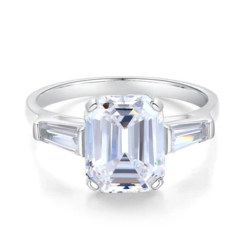 Модерен и луксозен, цветен циркон Solitaire изумрудени диаманти, светло-бяло пръстен ЩВ, пръстени с цирконии, висококачествено бельо сребърен пръстен, размер 5