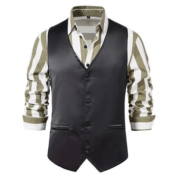 Модерен мъжки жилетка-жилетка, реколта вечерни костюми с V-образно деколте, жилетки, бизнес блейзери копчета в стил ретро, блузи-потници
