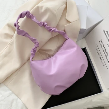 Модерна дамска чанта Cloud под мишниците от мека изкуствена кожа, однотонная плиссированная женствена чанта на едно рамо, лятна нова ежедневни универсална чанта